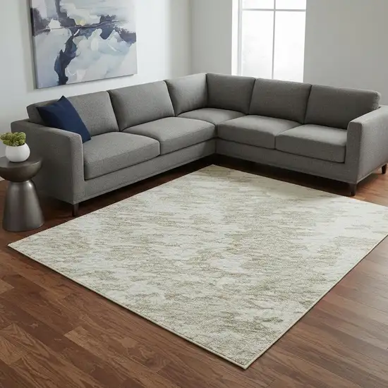 Ivory And Beige Abstract Washable Area Rug With UV Protection Photo 2