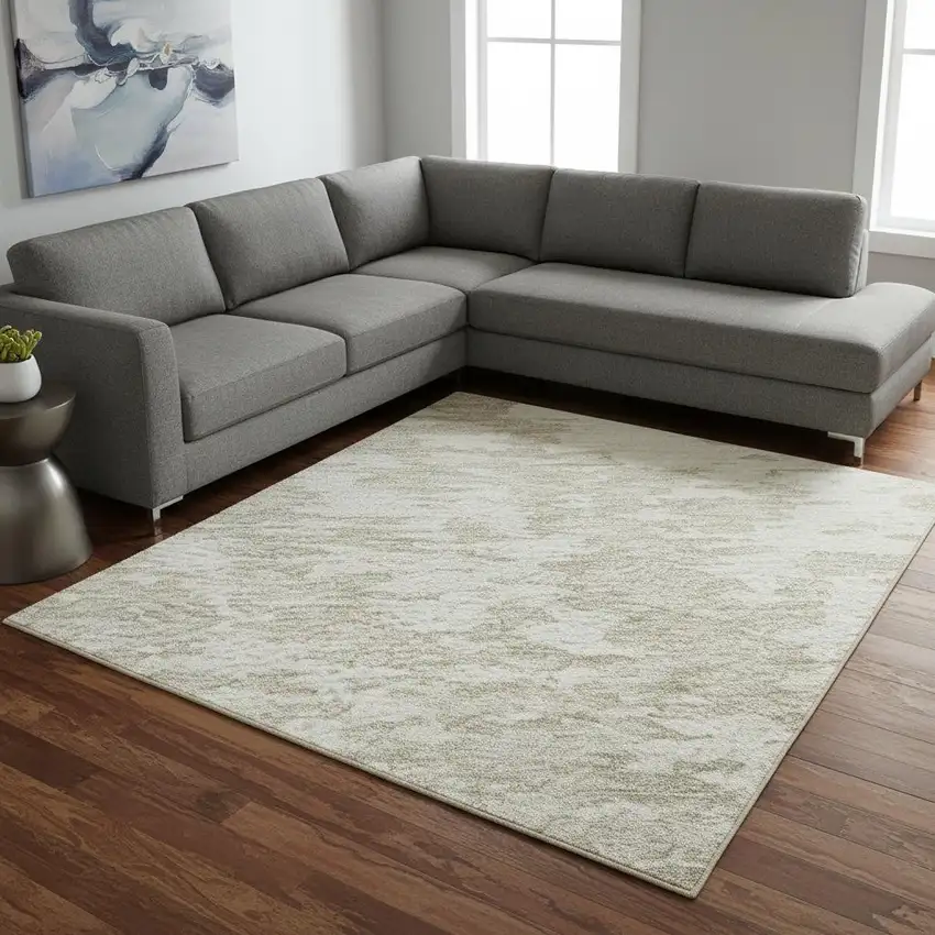 Ivory And Beige Abstract Washable Area Rug With UV Protection Photo 2