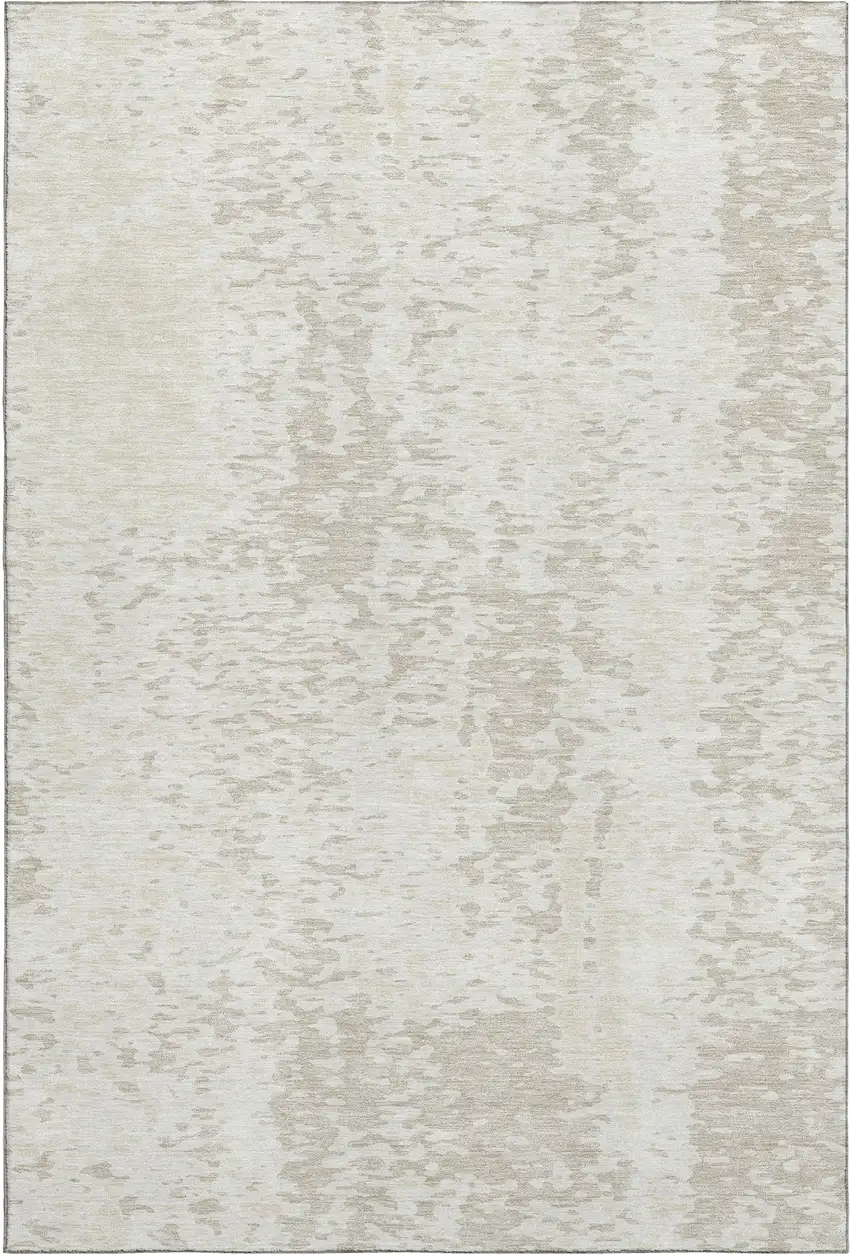 Ivory And Beige Abstract Washable Area Rug With UV Protection Photo 1