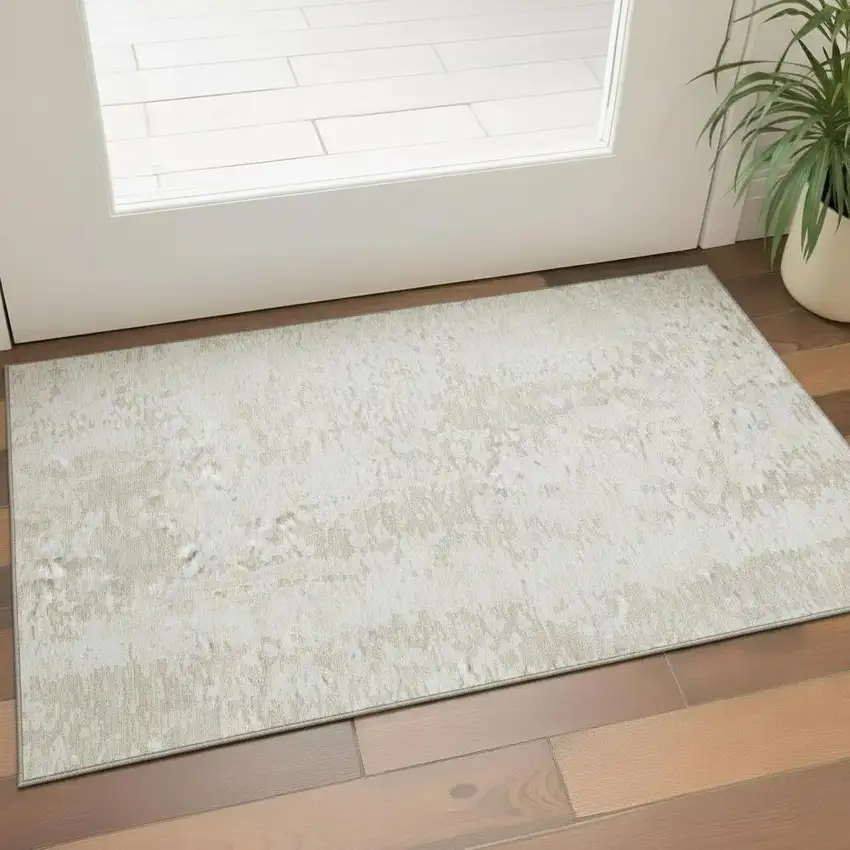 Ivory And Beige Abstract Washable Area Rug With UV Protection Photo 2