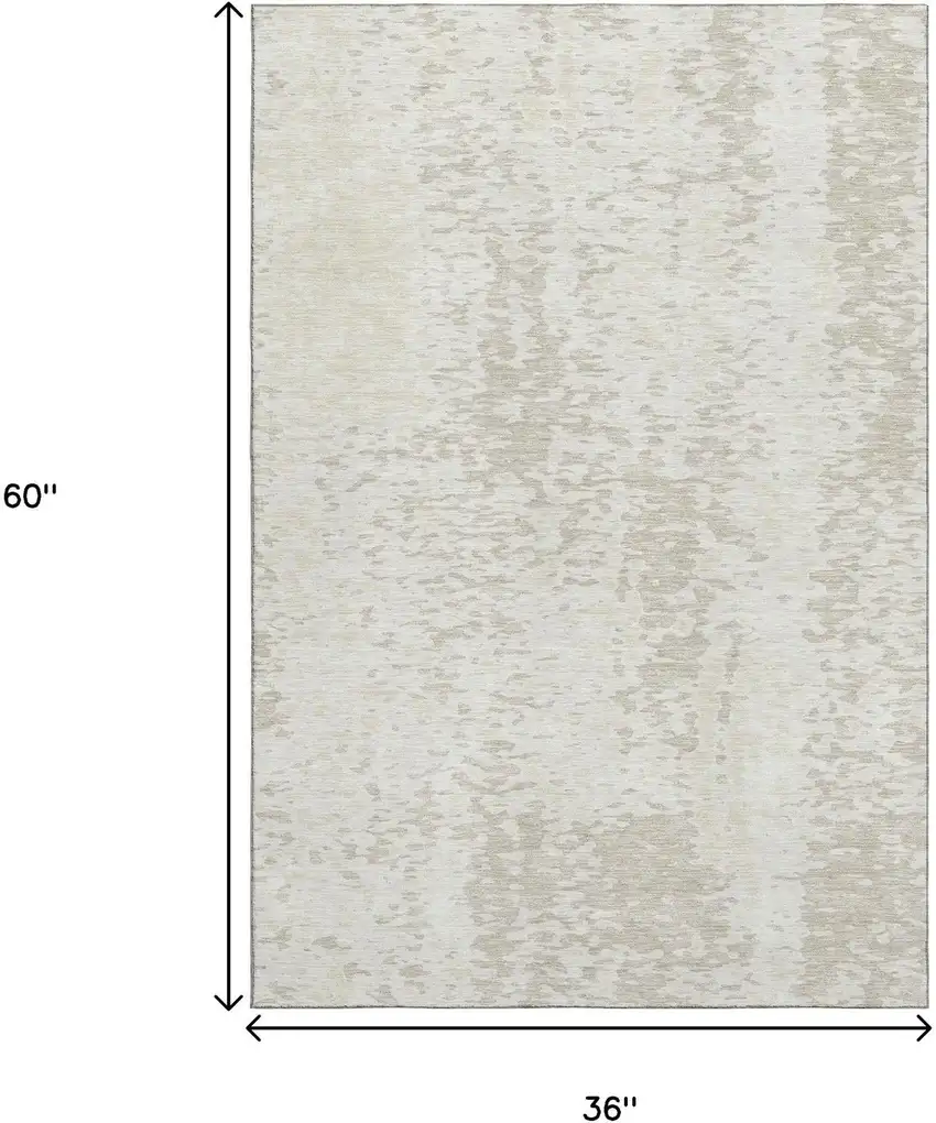 Ivory And Beige Abstract Washable Area Rug With UV Protection Photo 9