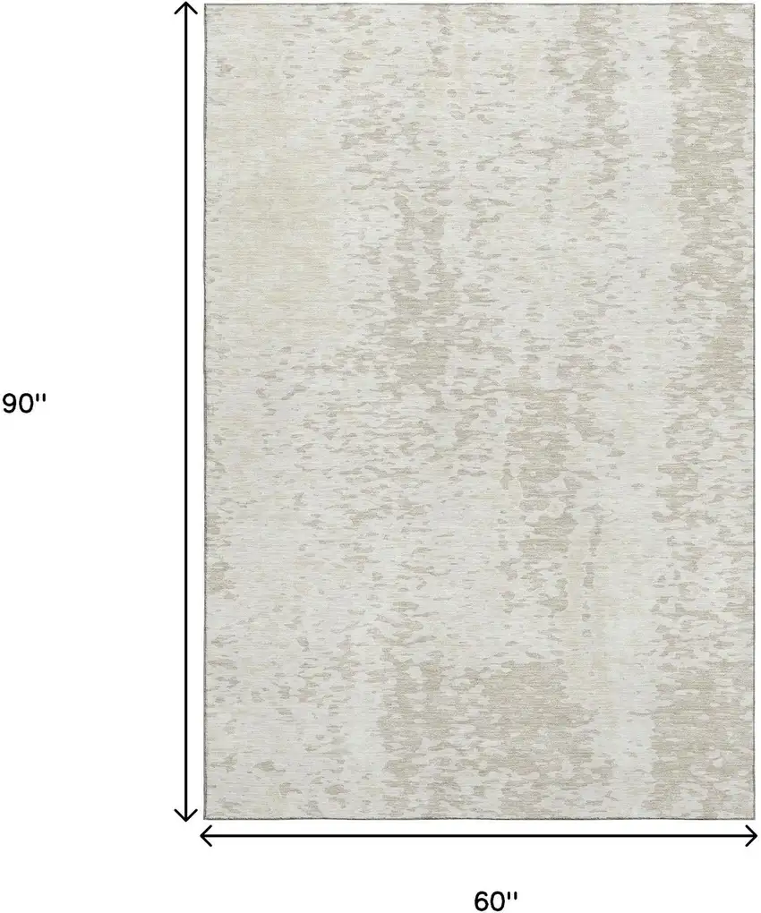 Ivory And Beige Abstract Washable Area Rug With UV Protection Photo 9