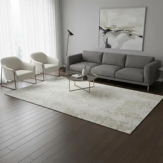 Ivory And Beige Abstract Washable Area Rug With UV Protection Photo 2