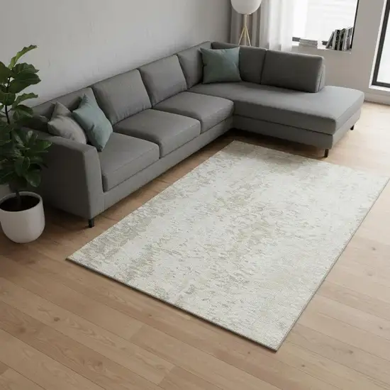 Ivory And Beige Abstract Washable Area Rug With UV Protection Photo 2