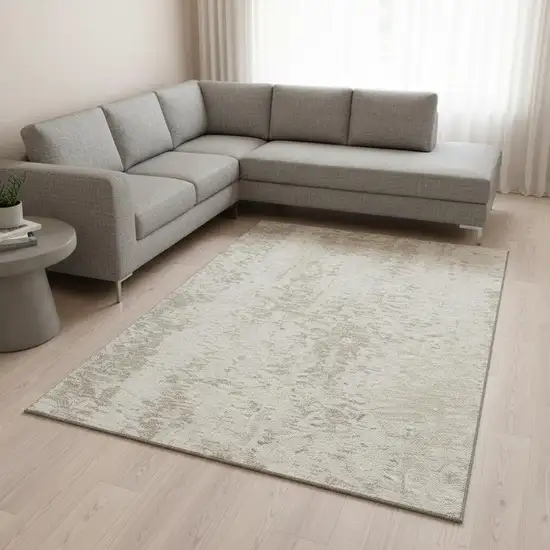 Ivory And Beige Abstract Washable Area Rug With UV Protection Photo 2