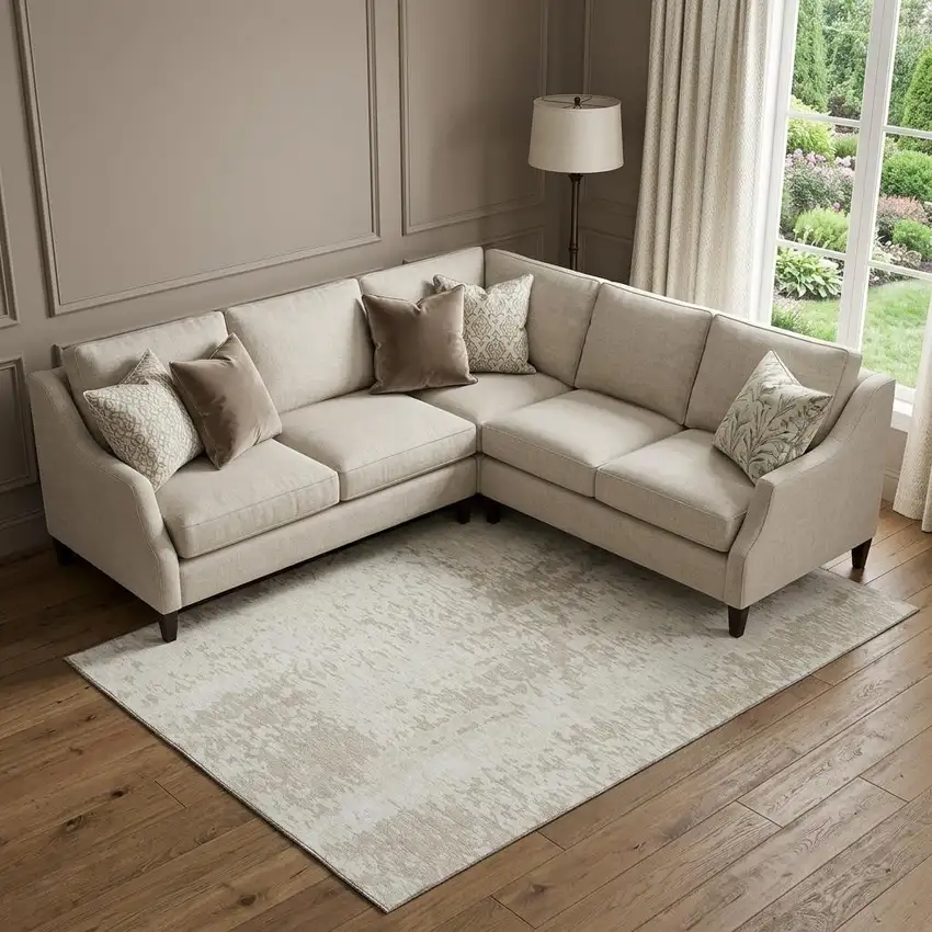 Ivory And Beige Abstract Washable Area Rug With UV Protection Photo 1
