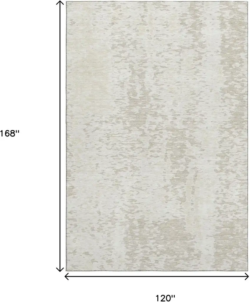 Ivory And Beige Abstract Washable Area Rug With UV Protection Photo 9