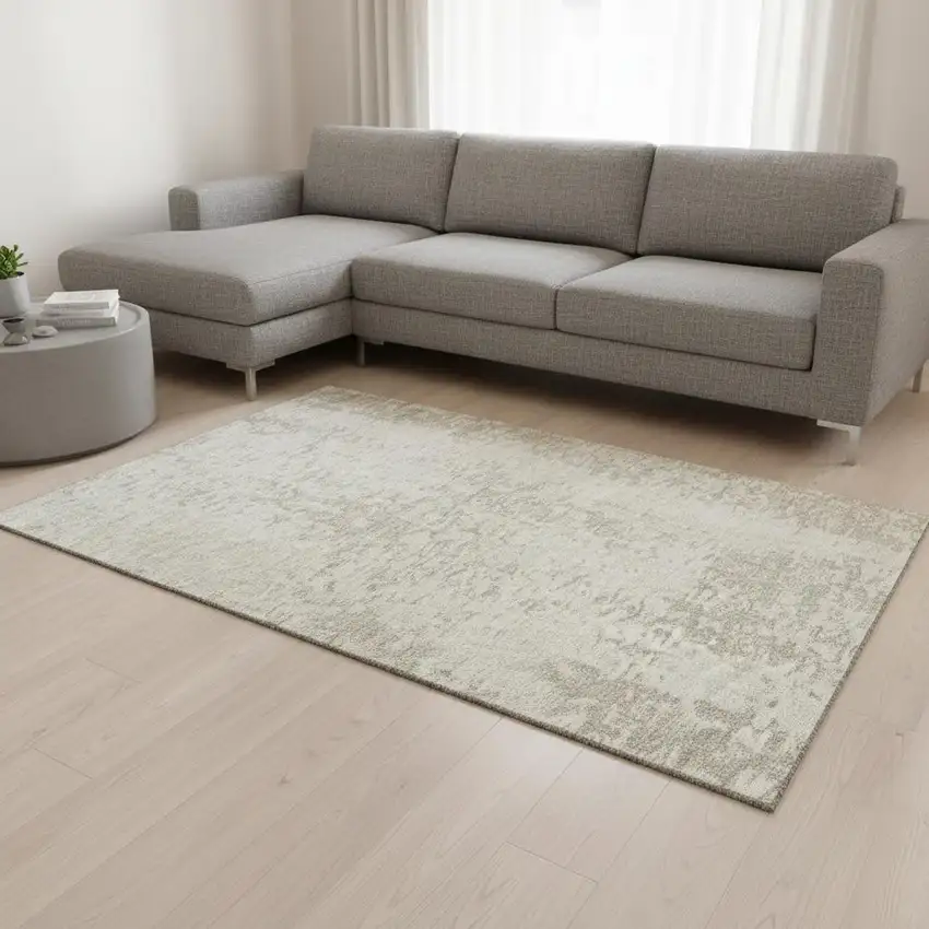 Ivory And Beige Abstract Washable Area Rug With UV Protection Photo 2