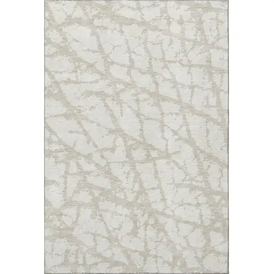 Ivory And Beige Abstract Washable Area Rug With UV Protection Photo 3
