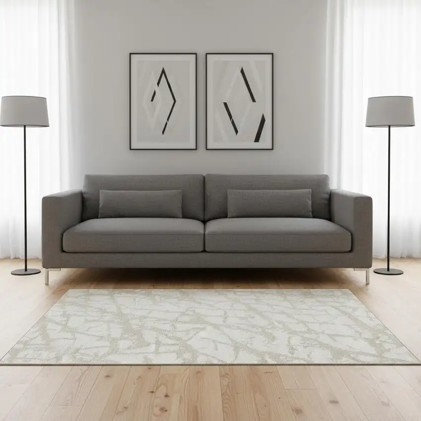 Ivory And Beige Abstract Washable Area Rug With UV Protection Photo 2