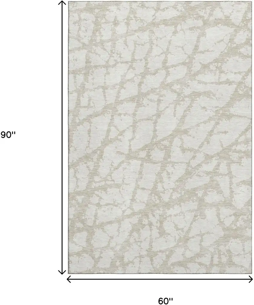Ivory And Beige Abstract Washable Area Rug With UV Protection Photo 8
