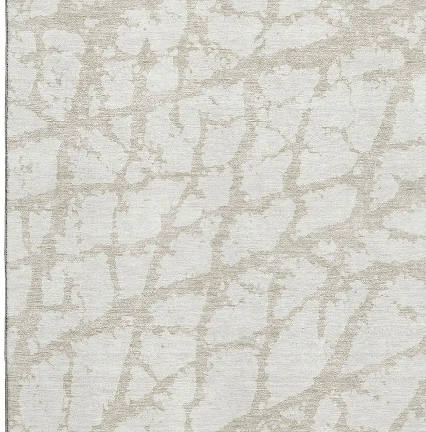 Ivory And Beige Abstract Washable Area Rug With UV Protection Photo 2