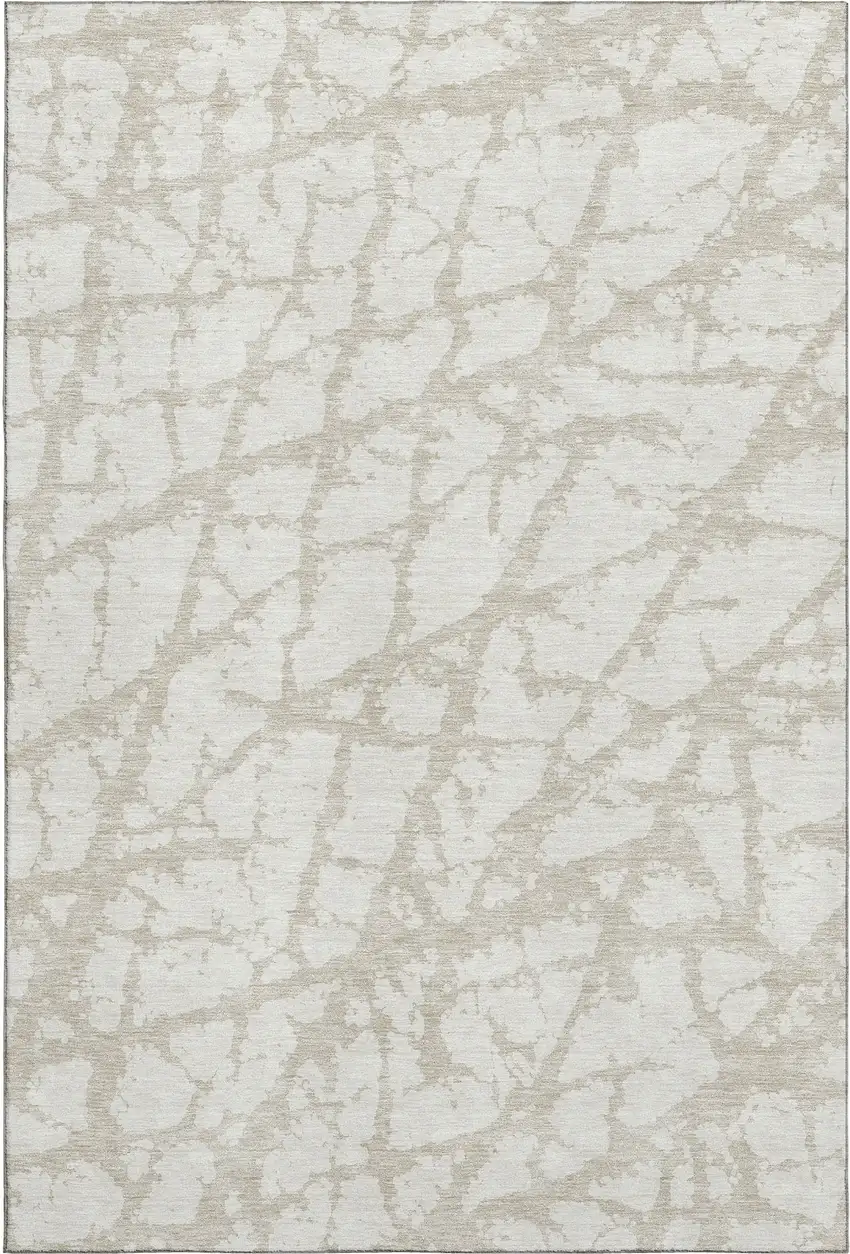 Ivory And Beige Abstract Washable Area Rug With UV Protection Photo 1