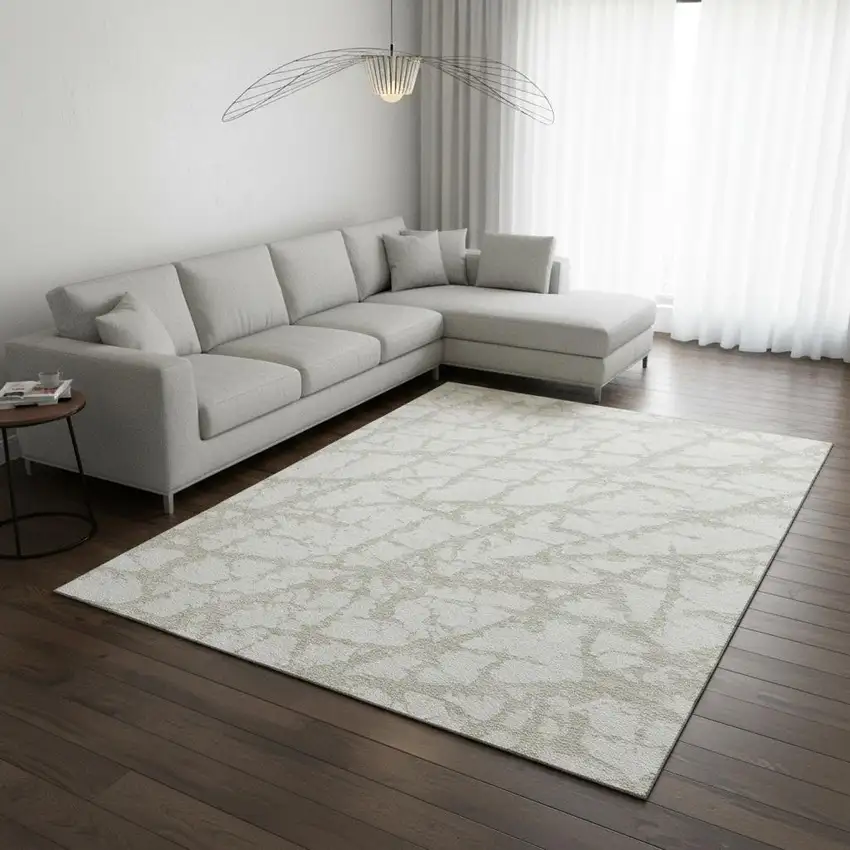 Ivory And Beige Abstract Washable Area Rug With UV Protection Photo 2