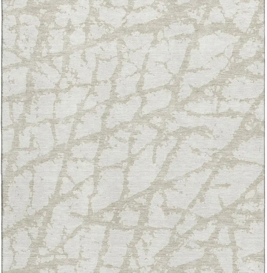 Ivory And Beige Abstract Washable Area Rug With UV Protection Photo 2