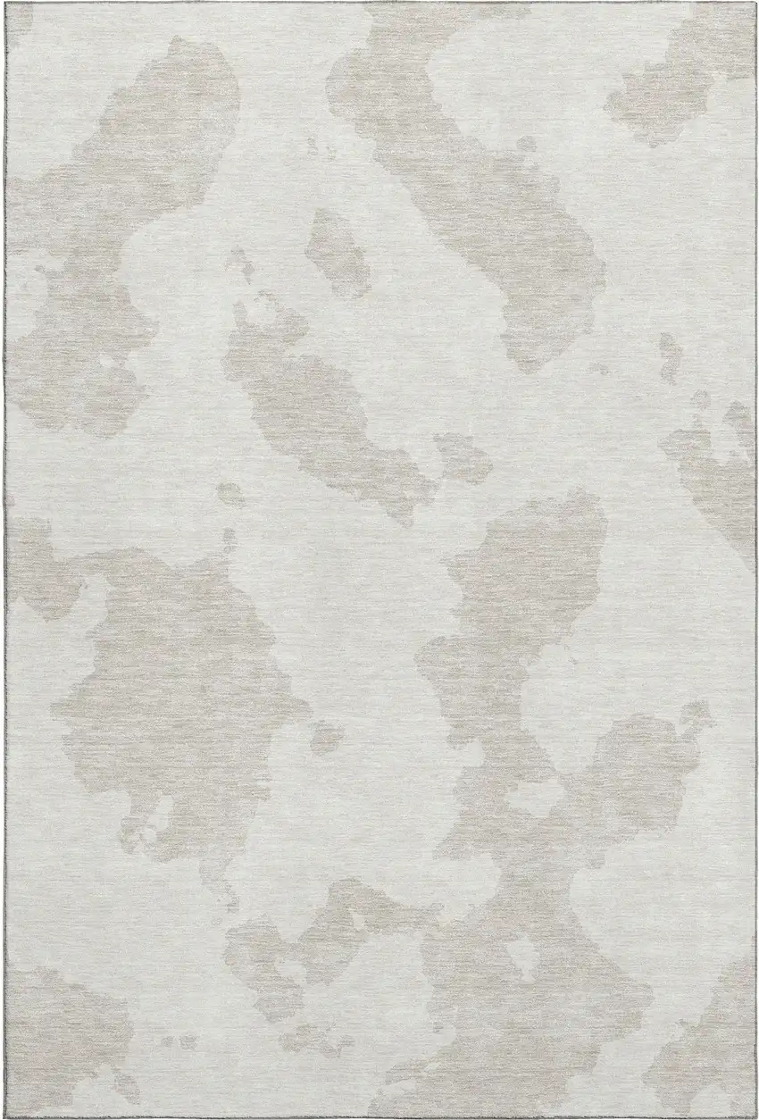 Ivory And Beige Abstract Washable Area Rug With UV Protection Photo 1