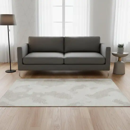 Ivory And Beige Abstract Washable Area Rug With UV Protection Photo 2