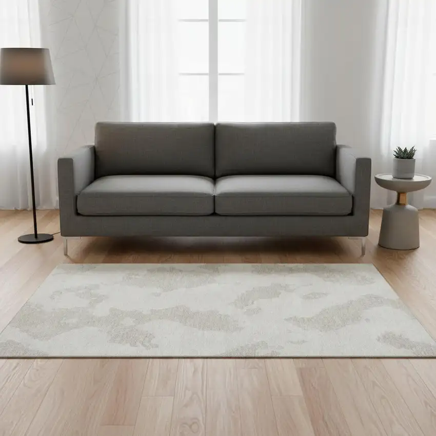 Ivory And Beige Abstract Washable Area Rug With UV Protection Photo 2