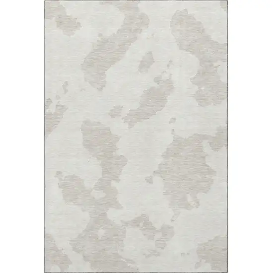 Ivory And Beige Abstract Washable Area Rug With UV Protection Photo 3