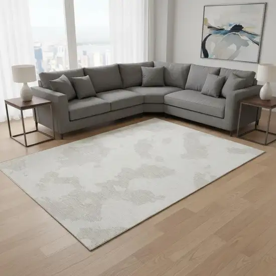 Ivory And Beige Abstract Washable Area Rug With UV Protection Photo 2