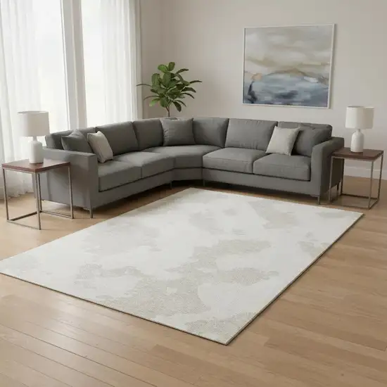 Ivory And Beige Abstract Washable Area Rug With UV Protection Photo 2