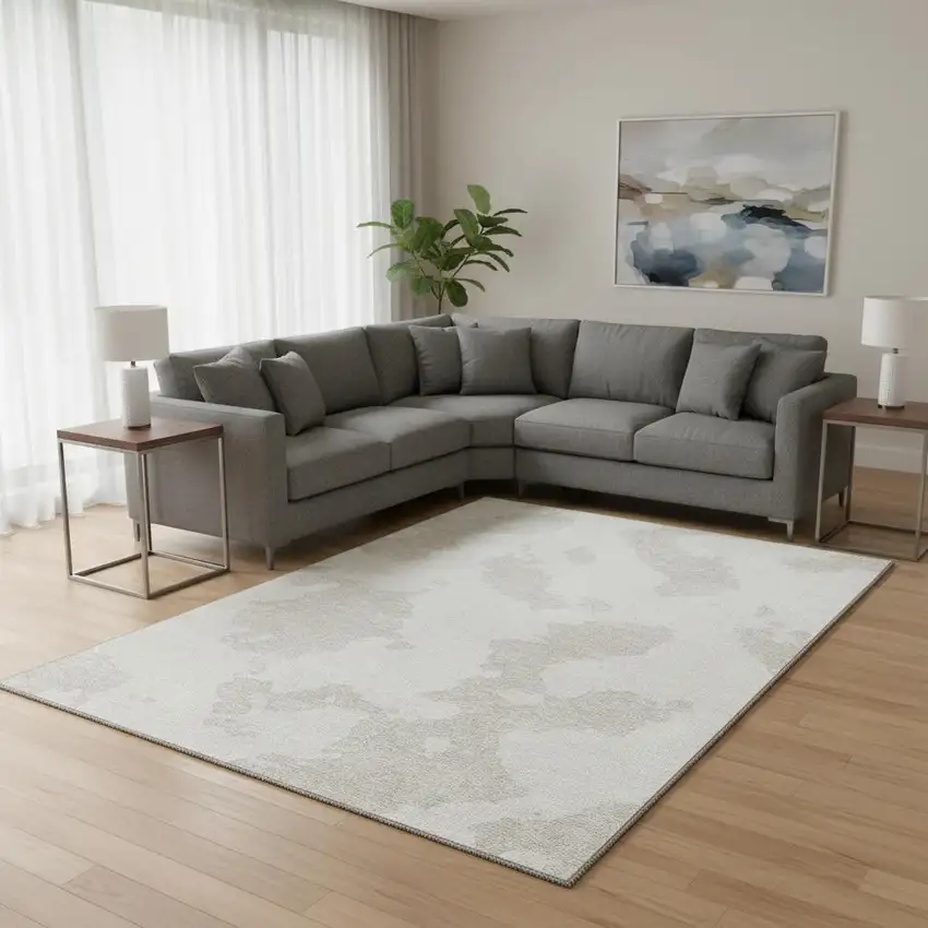 Ivory And Beige Abstract Washable Area Rug With UV Protection Photo 2