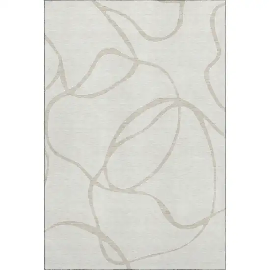 Ivory And Beige Abstract Washable Area Rug With UV Protection Photo 4
