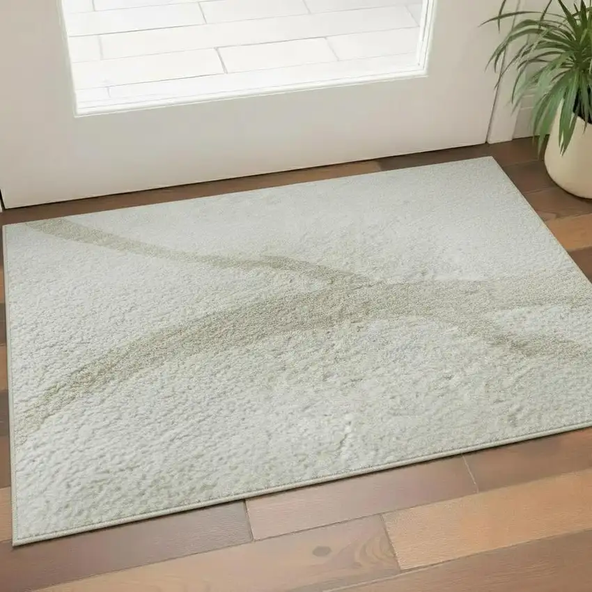 Ivory And Beige Abstract Washable Area Rug With UV Protection Photo 2
