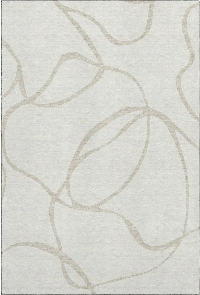 Ivory And Beige Abstract Washable Area Rug With UV Protection Photo 4