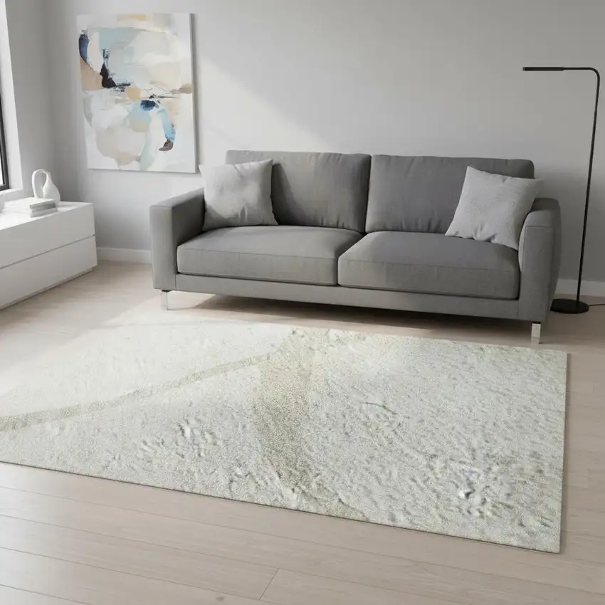 Ivory And Beige Abstract Washable Area Rug With UV Protection Photo 2