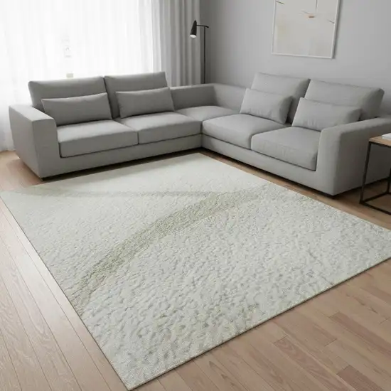 Ivory And Beige Abstract Washable Area Rug With UV Protection Photo 2