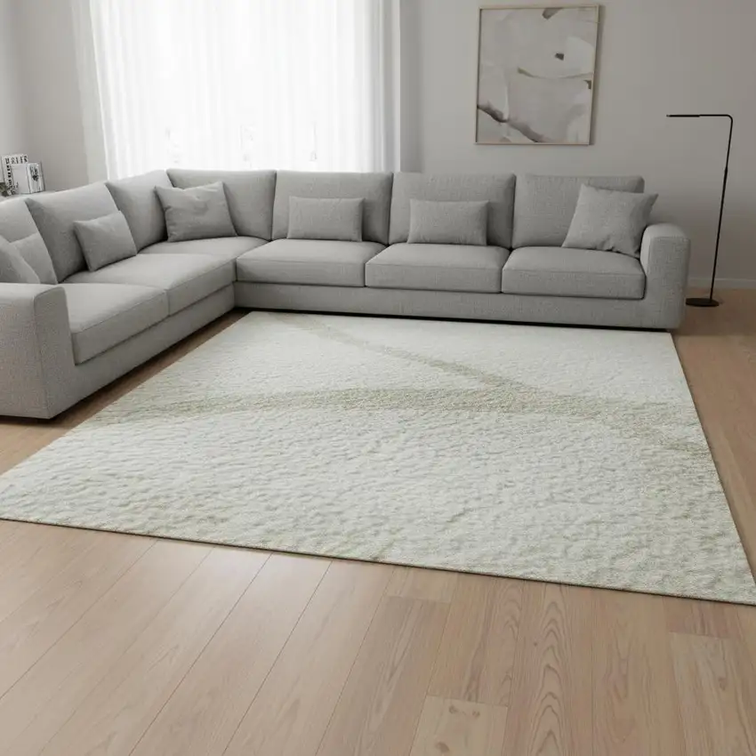 Ivory And Beige Abstract Washable Area Rug With UV Protection Photo 2