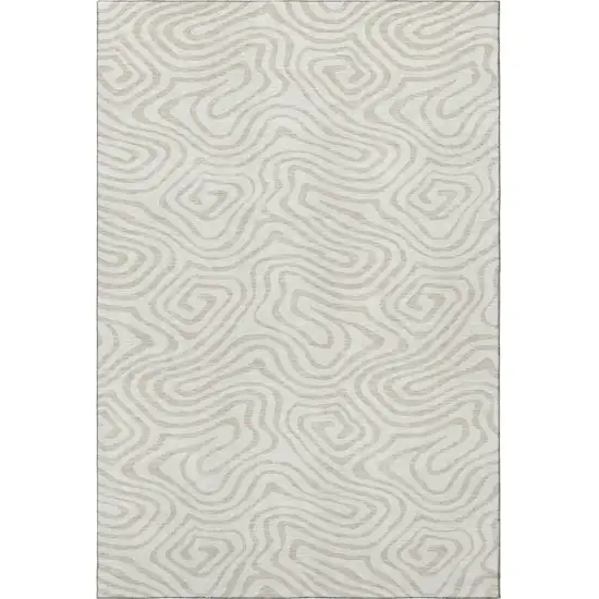 Ivory And Beige Abstract Washable Area Rug With UV Protection Photo 2