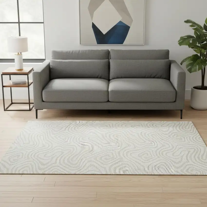 Ivory And Beige Abstract Washable Area Rug With UV Protection Photo 2