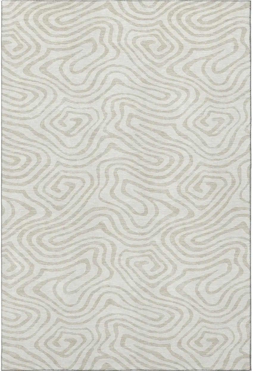 Ivory And Beige Abstract Washable Area Rug With UV Protection Photo 3