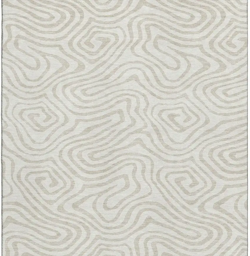 Ivory And Beige Abstract Washable Area Rug With UV Protection Photo 3