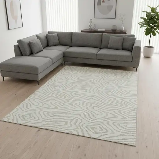 Ivory And Beige Abstract Washable Area Rug With UV Protection Photo 2