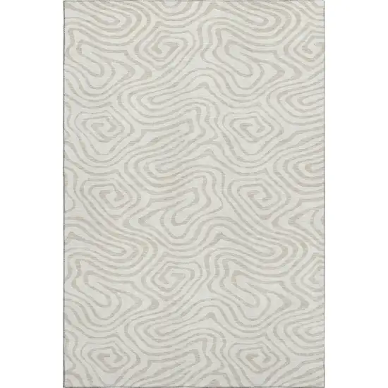 Ivory And Beige Abstract Washable Area Rug With UV Protection Photo 1