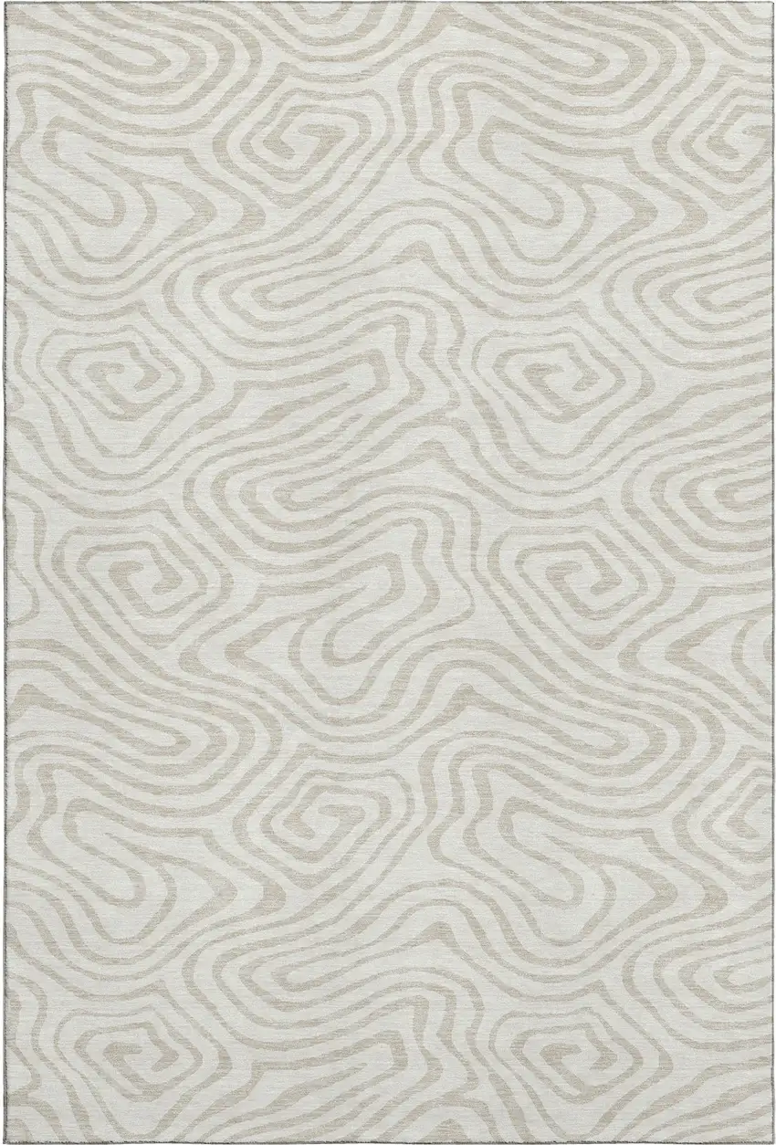 Ivory And Beige Abstract Washable Area Rug With UV Protection Photo 1