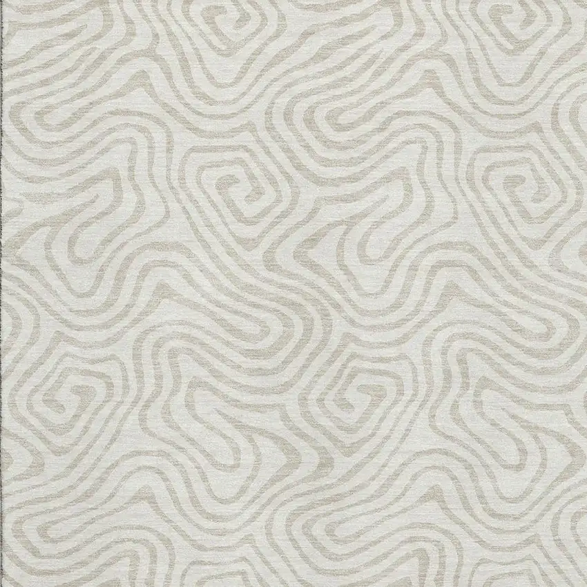 Ivory And Beige Abstract Washable Area Rug With UV Protection Photo 2