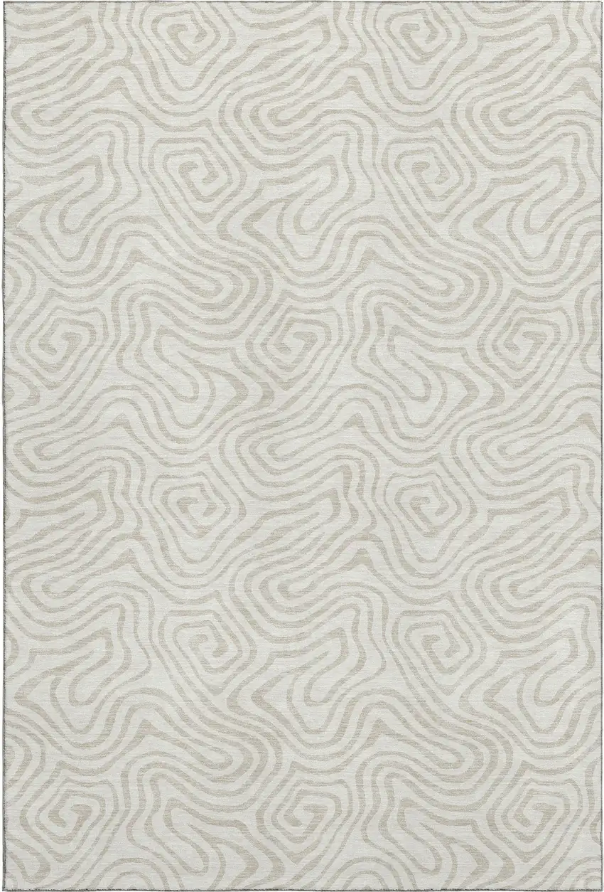 Ivory And Beige Abstract Washable Area Rug With UV Protection Photo 1