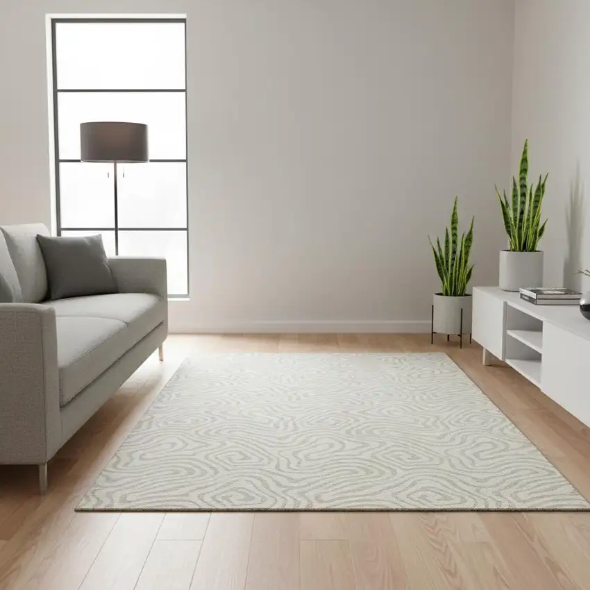 Ivory And Beige Abstract Washable Area Rug With UV Protection Photo 2