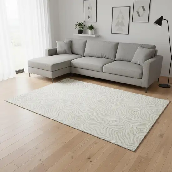 Ivory And Beige Abstract Washable Area Rug With UV Protection Photo 2