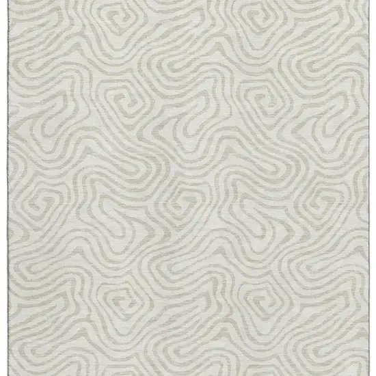 Ivory And Beige Abstract Washable Area Rug With UV Protection Photo 3