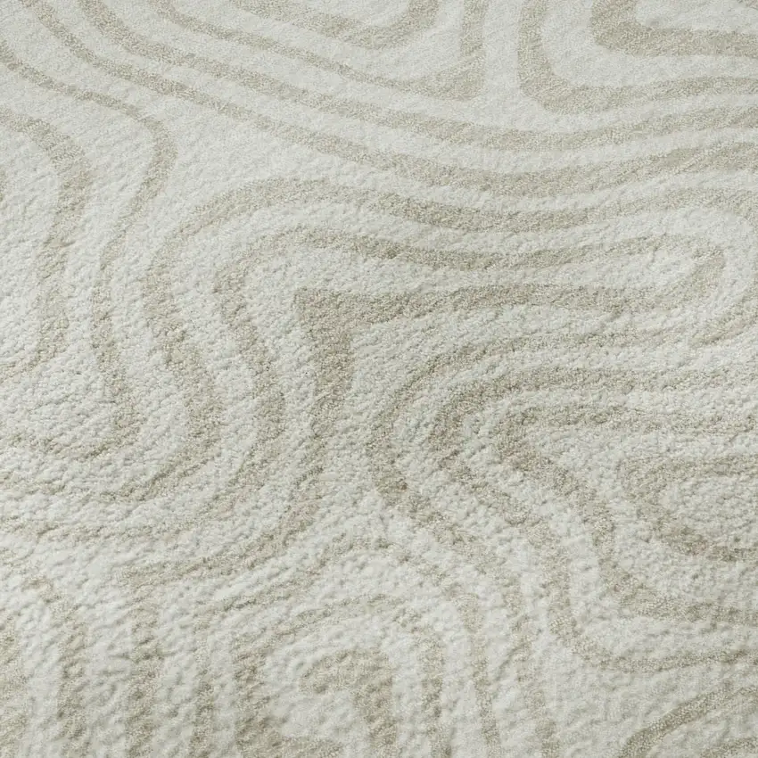 Ivory And Beige Abstract Washable Area Rug With UV Protection Photo 9