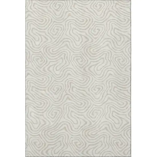 Ivory And Beige Abstract Washable Area Rug With UV Protection Photo 3