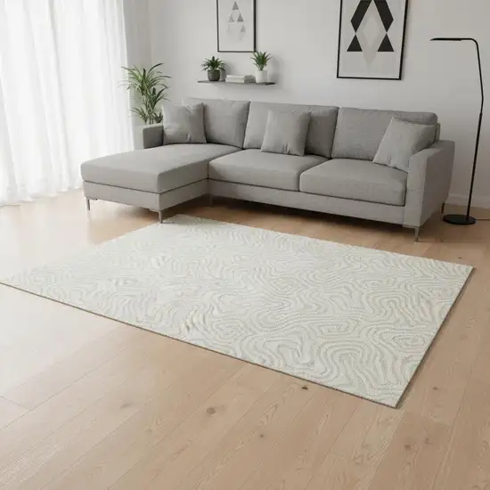 Ivory And Beige Abstract Washable Area Rug With UV Protection Photo 2