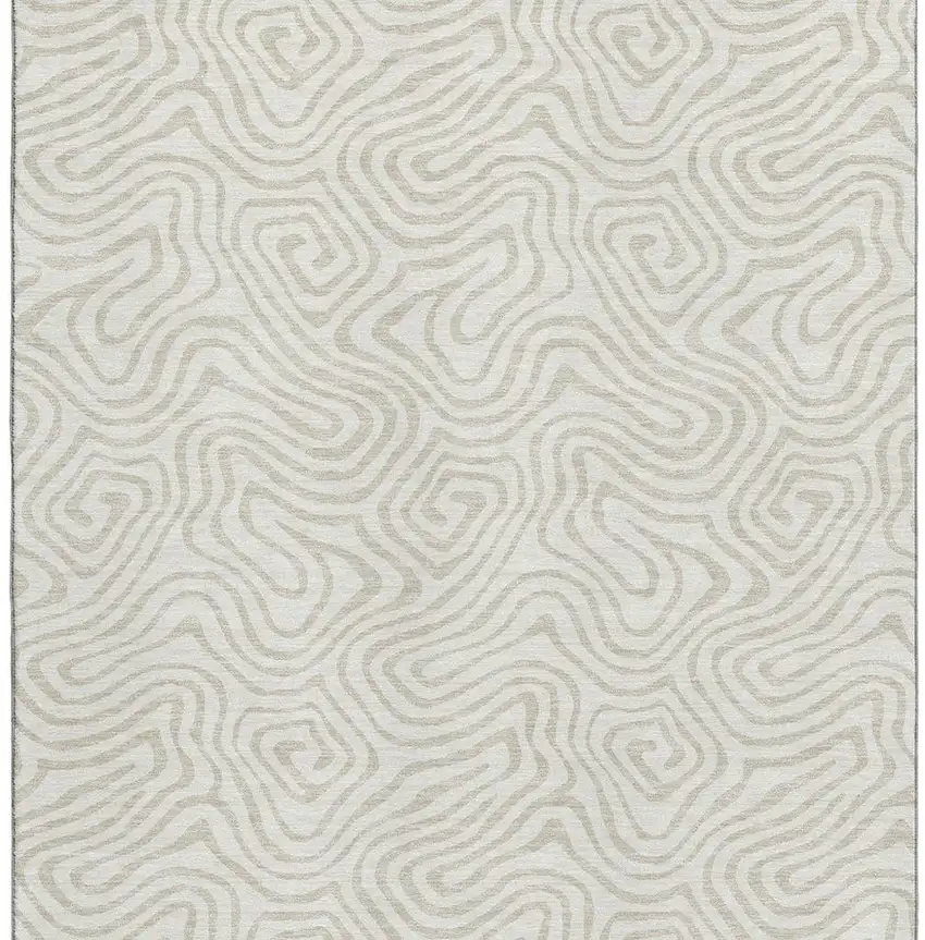 Ivory And Beige Abstract Washable Area Rug With UV Protection Photo 2