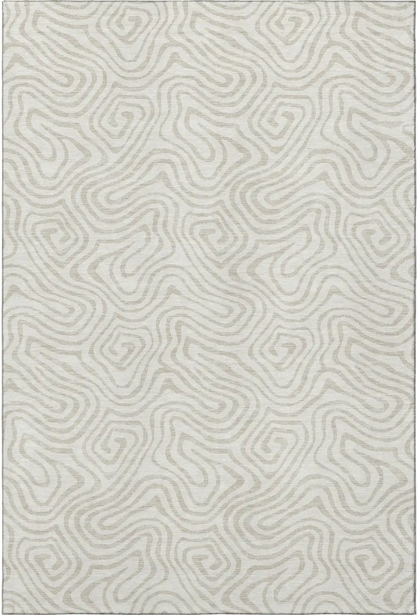 Ivory And Beige Abstract Washable Area Rug With UV Protection Photo 3