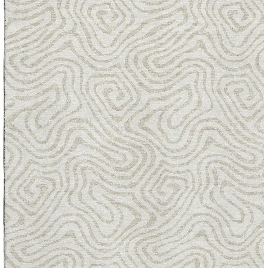 Ivory And Beige Abstract Washable Area Rug With UV Protection Photo 2